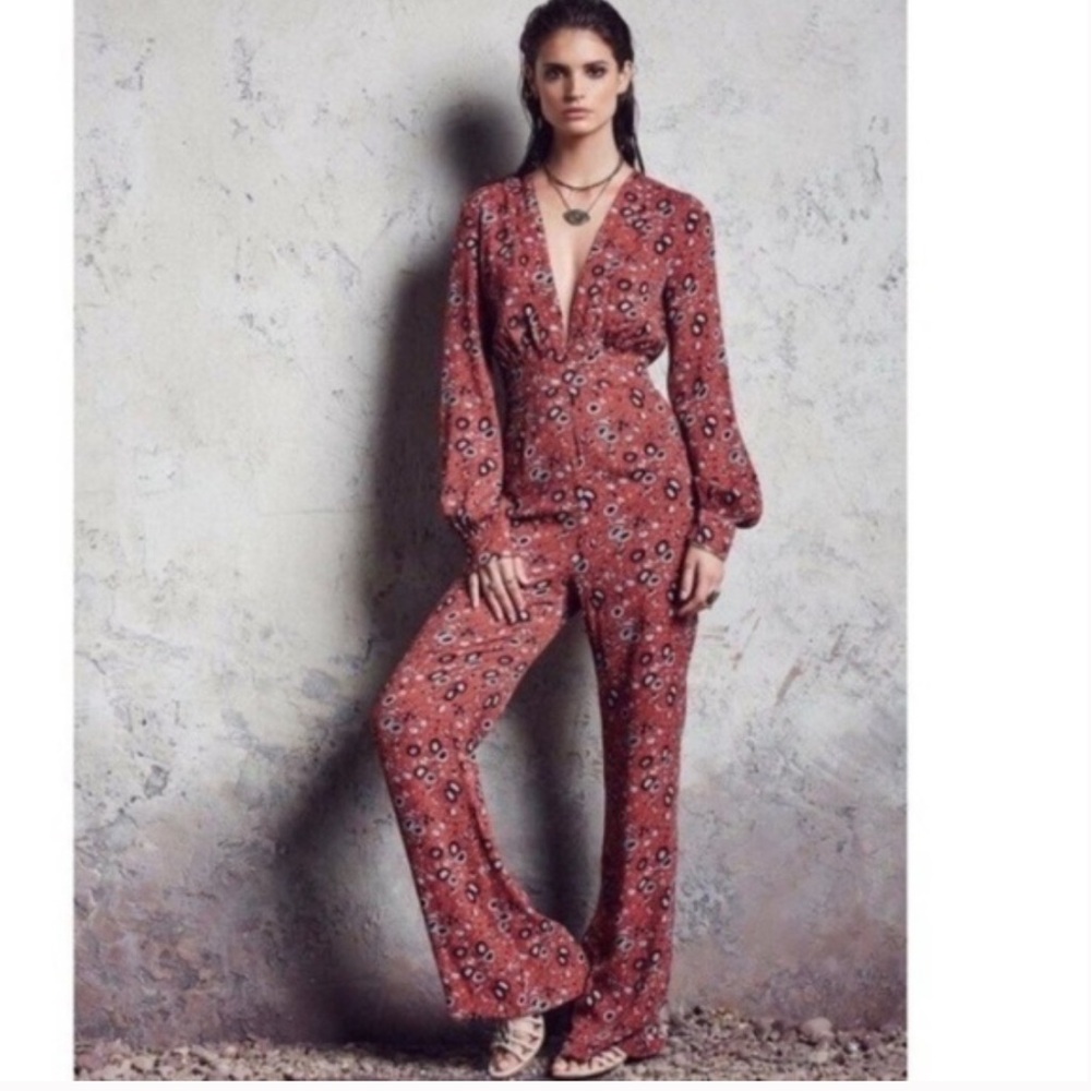 FREE PEOPLE SOME LIKE IT HOT BOHO‎ JUMPSUIT 6 Rust